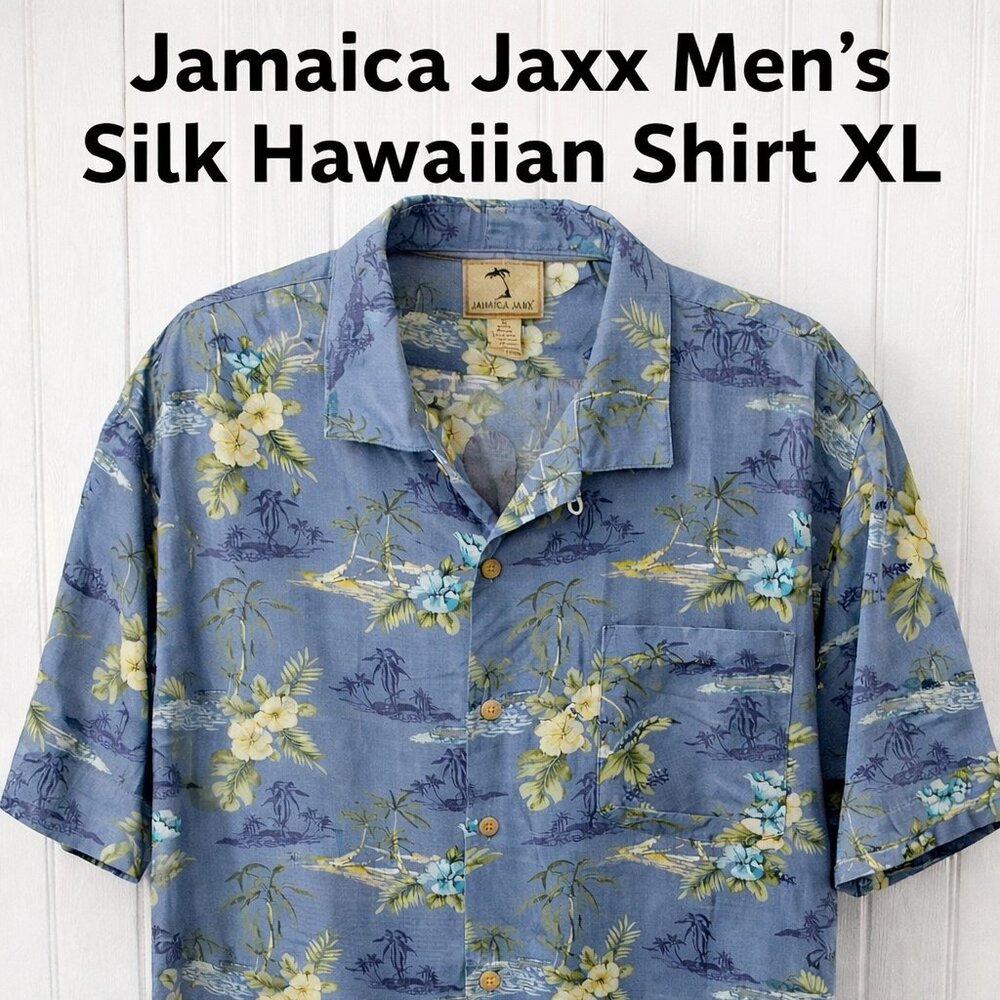 Jamaica Jaxx Men’s Silk Hawaiian Shirt XL Tropical Button-Up Short Sleeve NWOT